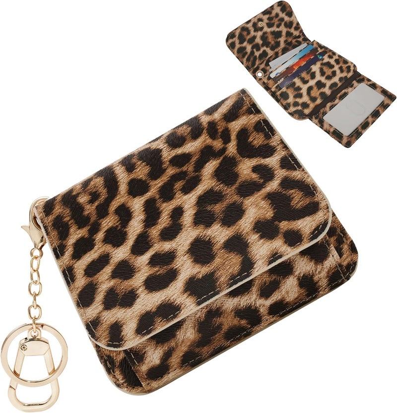 Sunpour Women Small Wallet RFID Blocking Slim Wallet with Coin Pocket Tri-Fold Credit Card Holder with ID Window and Keychain (Leopard) - Image 1